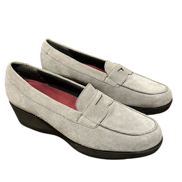 Munro Shoes - MUNRO Katie Wedge Penny Loafer Gray Suede Women’s Size 10 New without Box